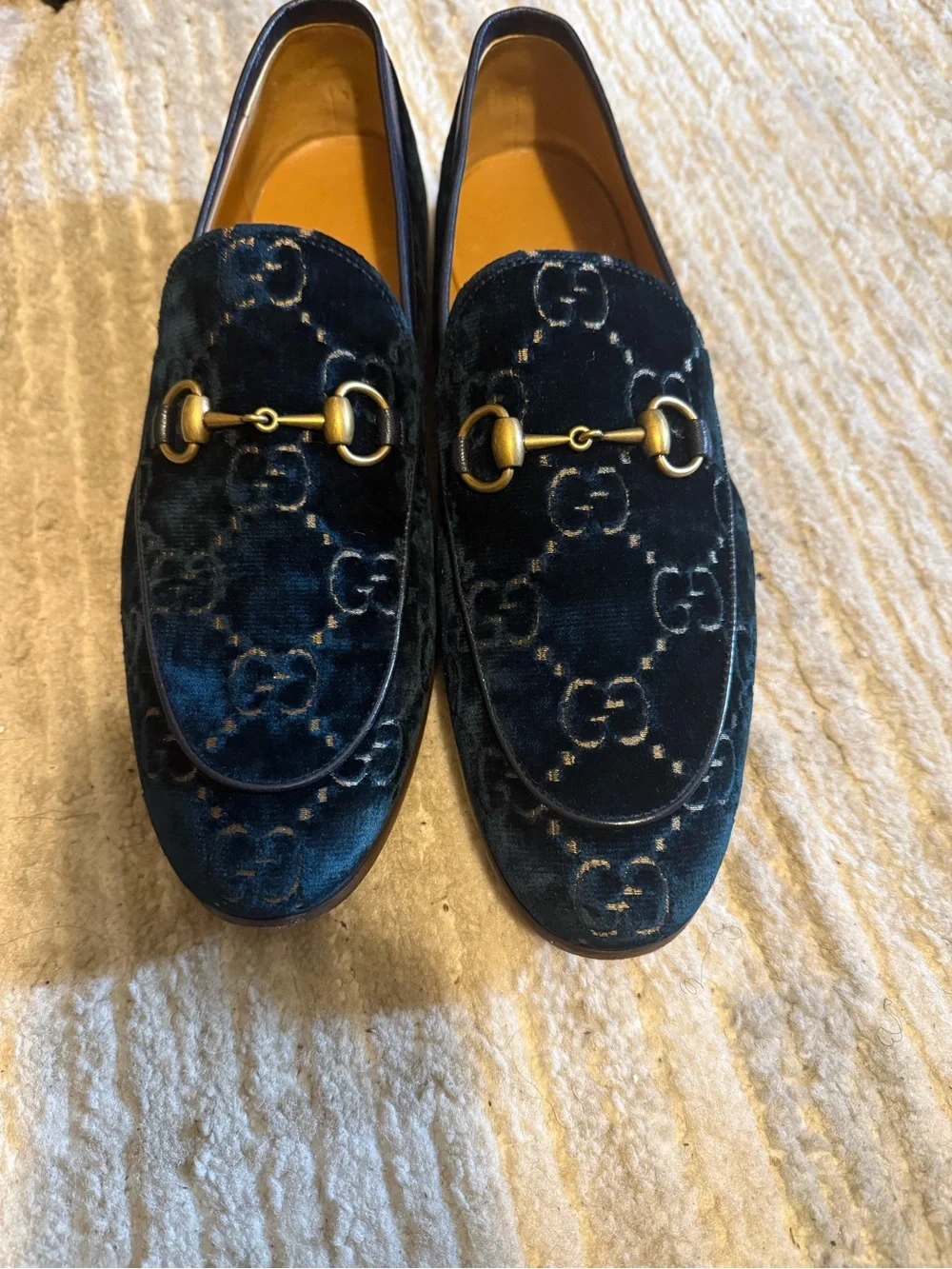 Gucci Dark Green Velvet Horsebit Loafers